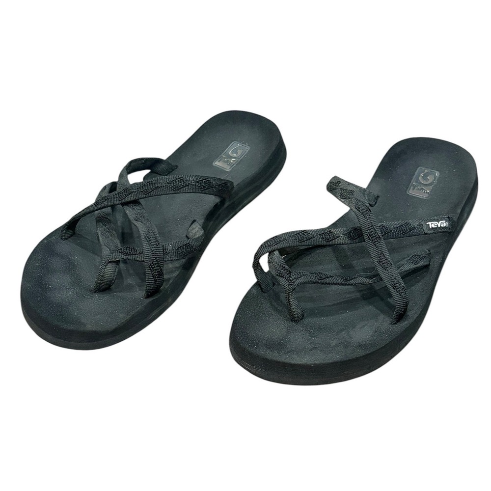 Teva Mens Sandals Size 9 Black Mush II Criss Cross Strap Flip Flops 6940